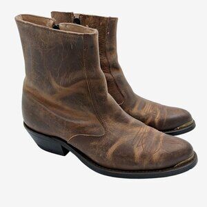 Canada West Boots Mens Size 7.5 2E Brown Leather Western Ankle Zip Cowboy 6506